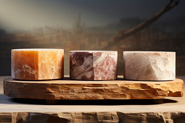 Quartzite Stone podium with natural patterns, background for cosmetic product Generative AI
