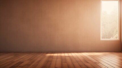 Green empty room with a wooden floor and a glare on the wall. Free copy space background wallpaper