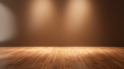 Brown empty room with a wooden floor and a wall. Free copy space background wallpaper