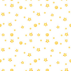 watercolor seamless pattern with yellow gradient stars, hand draw ornamental illustration for new year, christmas, winter holidays, children clothes and fabric isolated on white background