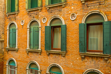 Brick facade of a house in Venice, Italy. 