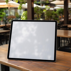 High quality photo of big tablet with blank screen on the table, perfect to create mockup preview
