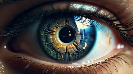 Möbelaufkleber eye of a person with implantants in the iris, iris modification, future person body transformation, android © andy_boehler