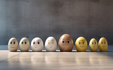 Easter eggs smiling aligned in a row
