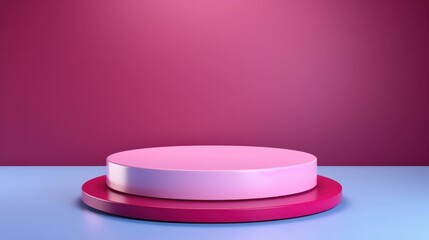 Pink plastic podium pedestal for product display. Background for cosmetic product branding, identity and packaging