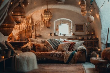 sentimental interior with collections of memories and family values. organized chaos Cluttercore with memories and family values with generative AI.  - obrazy, fototapety, plakaty