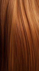 Obraz premium Close-up of a bunch of shiny straight natural hair in a copper-hazel shade . Generative AI
