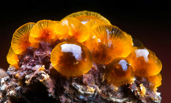 Cacoxenite is rare precious natural geological stone on gradient background in low key, isolate. AI generated.