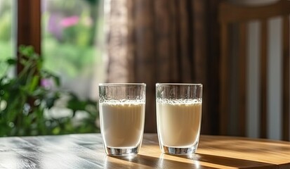 Healthy refreshment. Closeup of fresh milk in glass on wooden table with copy space. fresh and delicious