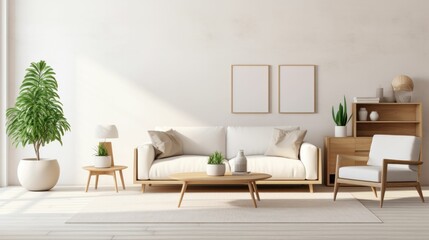 Fototapeta na wymiar Modern living room interior design with white walls and furniture