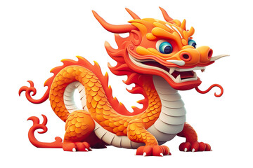 cute Chinese dragon, white isolated background PNG, cartoon style, animal designations © JetHuynh