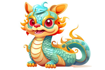 Fototapeta premium cute Chinese dragon, white isolated background PNG, cartoon style, animal designations