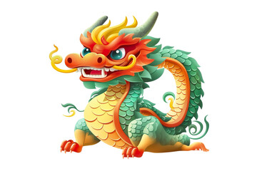 cute Chinese dragon, white isolated background PNG, cartoon style, animal designations