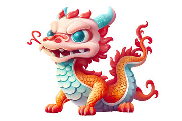 Fototapeta premium cute Chinese dragon, white isolated background PNG, cartoon style, animal designations