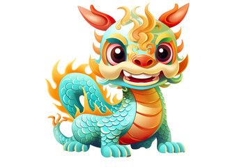 Fototapeta premium cute Chinese dragon, white isolated background PNG, cartoon style, animal designations