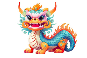 Obraz premium cute Chinese dragon, white isolated background PNG, cartoon style, animal designations