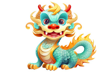 Fototapeta premium cute Chinese dragon, white isolated background PNG, cartoon style, animal designations