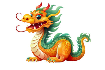 Fototapeta premium cute Chinese dragon, white isolated background PNG, cartoon style, animal designations