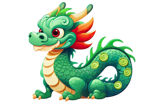 cute Chinese dragon, white isolated background PNG, cartoon style, animal designations