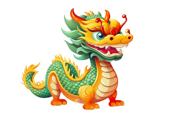 Fototapeta premium cute Chinese dragon, white isolated background PNG, cartoon style, animal designations