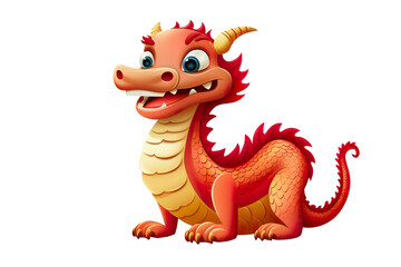 cute Chinese dragon, white isolated background PNG, cartoon style, animal designations