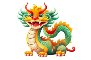Fototapeta premium cute Chinese dragon, white isolated background PNG, cartoon style, animal designations