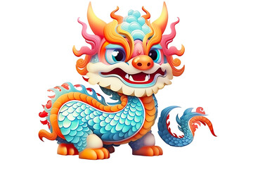 cute Chinese dragon, white isolated background PNG, cartoon style, animal designations