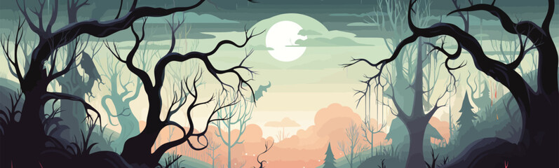 mystical forest with spirits vector simple 3d smooth isolated illustration