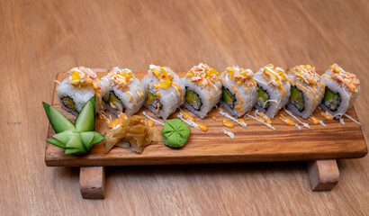 sushi rolls with salmon and cucumber