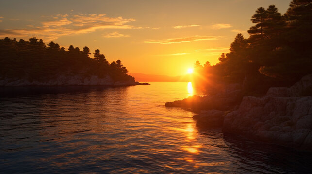 sunset over the sea HD 8K wallpaper Stock Photographic Image
