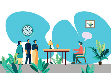 Flat design vector illustration concept of business people working in office.