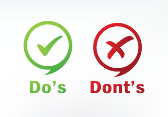 Do's and Don'ts good and bad icon check negative positive list true wrong like anf fail logo - obrazy, fototapety, plakaty
