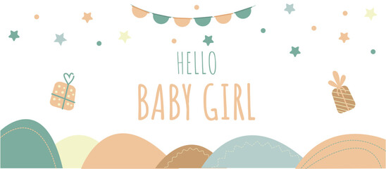 vector coloful banner Hello baby girl with pretty stars and decor © Tetiana Shpak