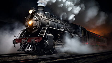 Fototapeta premium A train on its tracks, created with generative AI technology