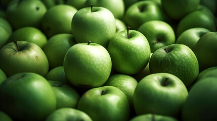 Beautiful green apples close up, generative AI.