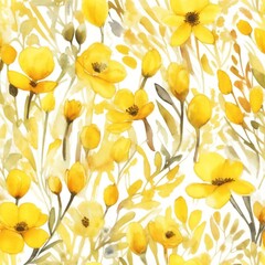 Watercolor yellow flowers textured seamless pattern 9