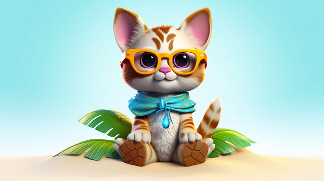 cat on the beach HD 8K wallpaper Stock Photographic Image
