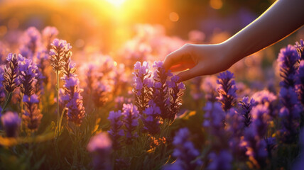 woman picking flowers in lavender field