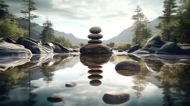 stones in the water HD 8K wallpaper Stock Photographic Image
