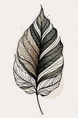 Minimalist simple abstract outline leaf digital illustration. Hand drawn abstract leaf in line art. Trendy botanical element. Modern leaf shape for for interior design, postcard, brochure