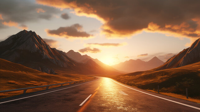 sunset in the mountains HD 8K wallpaper Stock Photographic Image
