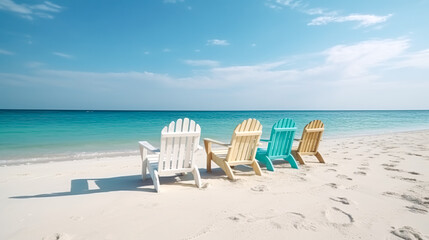 Fototapeta na wymiar Beach tropical with relaxing chair, generative AI.