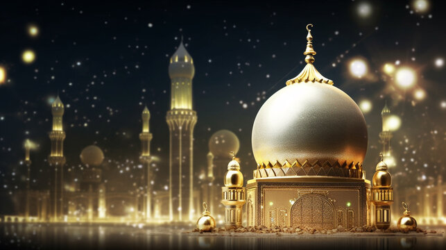 mosque in night HD 8K wallpaper Stock Photographic Image
