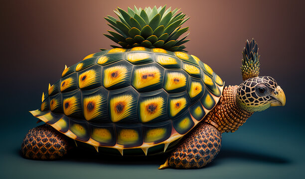 Pineapple turtle illustration. Funny hawaii animal. Generative AI.