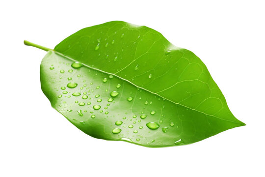 green leaf with water drops isolated
