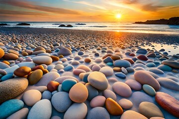 Fototapeta na wymiar Trendy colorful small sea stone pebble background. Multicolored abstract beach nature pattern