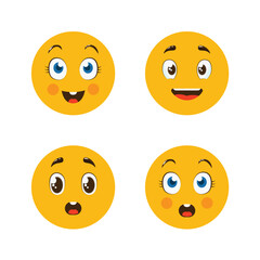 Emoticons set. A large set of emojis. Emotional yellow faces. Collection of emoticons. Vector illustration