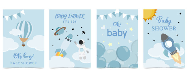 Baby shower invitation card for boy with balloon, cloud,sky, blue