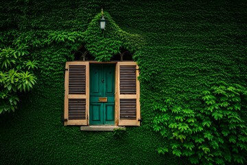 Fototapeta na wymiar house Shadows of tropical foliage on a green wall in the Caribbean