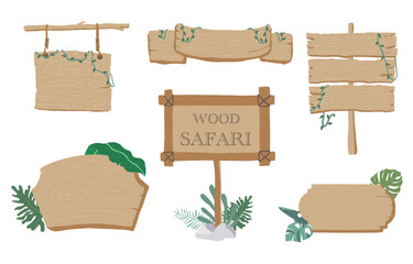 Wood banner collection of safari background set.Editable vector illustration for birthday invitation,postcard and sticker © piixypeach